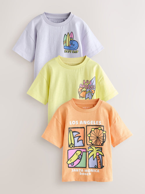 Yellow LA Surf Short Sleeve Graphic T-Shirts 3 Pack (3mths-7yrs) image 1