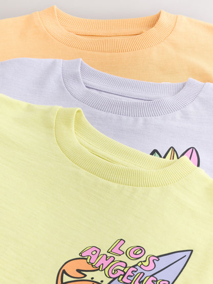Yellow LA Surf Short Sleeve Graphic T-Shirts 3 Pack (3mths-7yrs) image 7