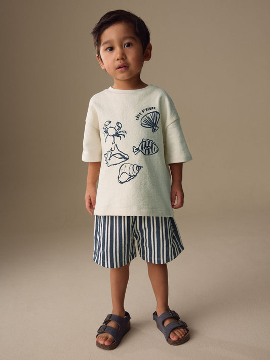 Ecru Textured Short Sleeve T-Shirt and Shorts Set (3mths-7yrs) image 1