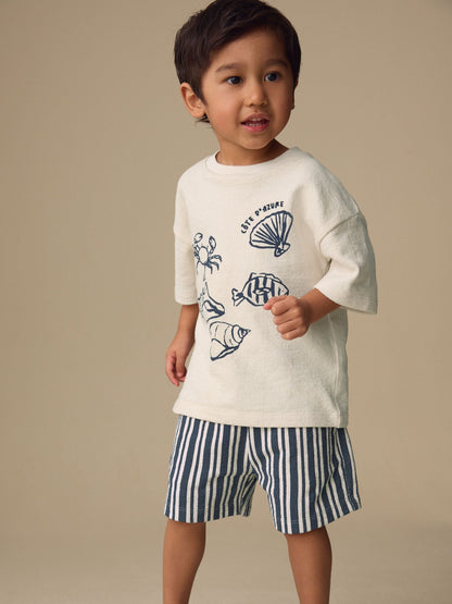 Ecru Textured Short Sleeve T-Shirt and Shorts Set (3mths-7yrs) image 2