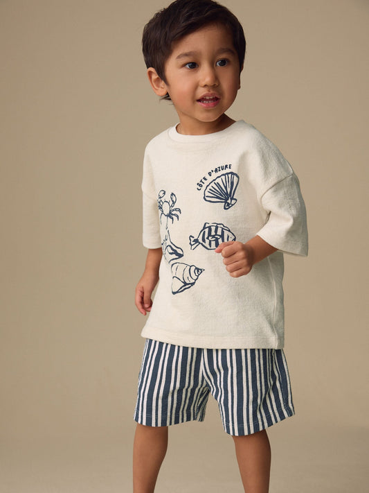 Ecru Textured Short Sleeve T-Shirt and Shorts Set (3mths-7yrs) image 3
