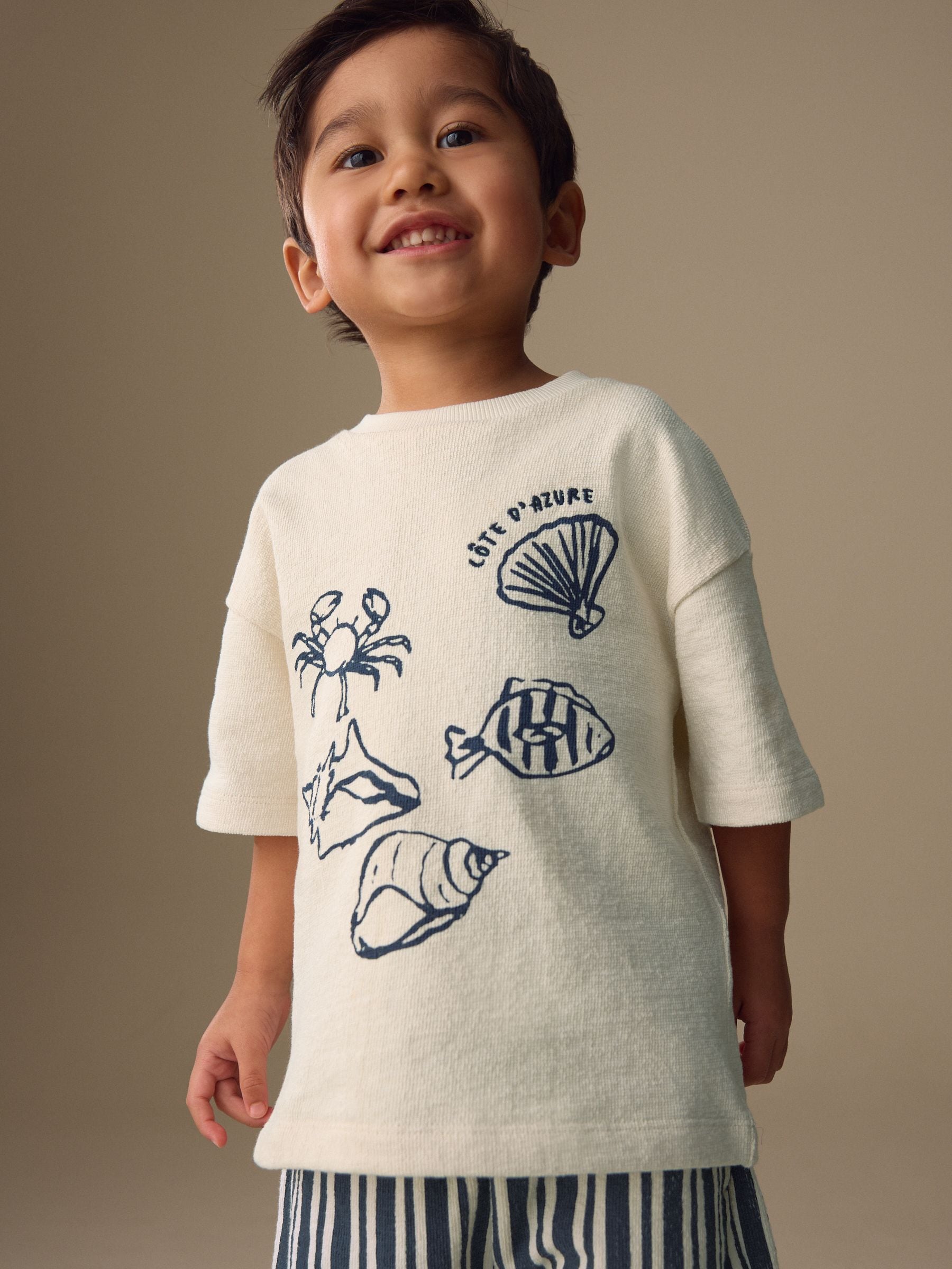 Ecru Textured Short Sleeve T-Shirt and Shorts Set (3mths-7yrs) image 4