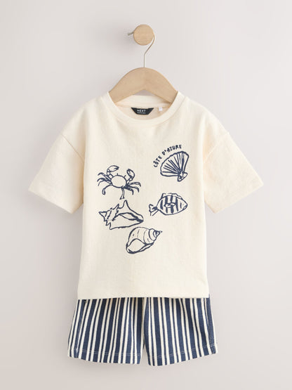 Ecru Textured Short Sleeve T-Shirt and Shorts Set (3mths-7yrs) image 5