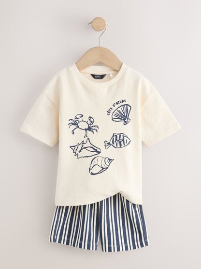 Ecru Textured Short Sleeve T-Shirt and Shorts Set (3mths-7yrs) image 6