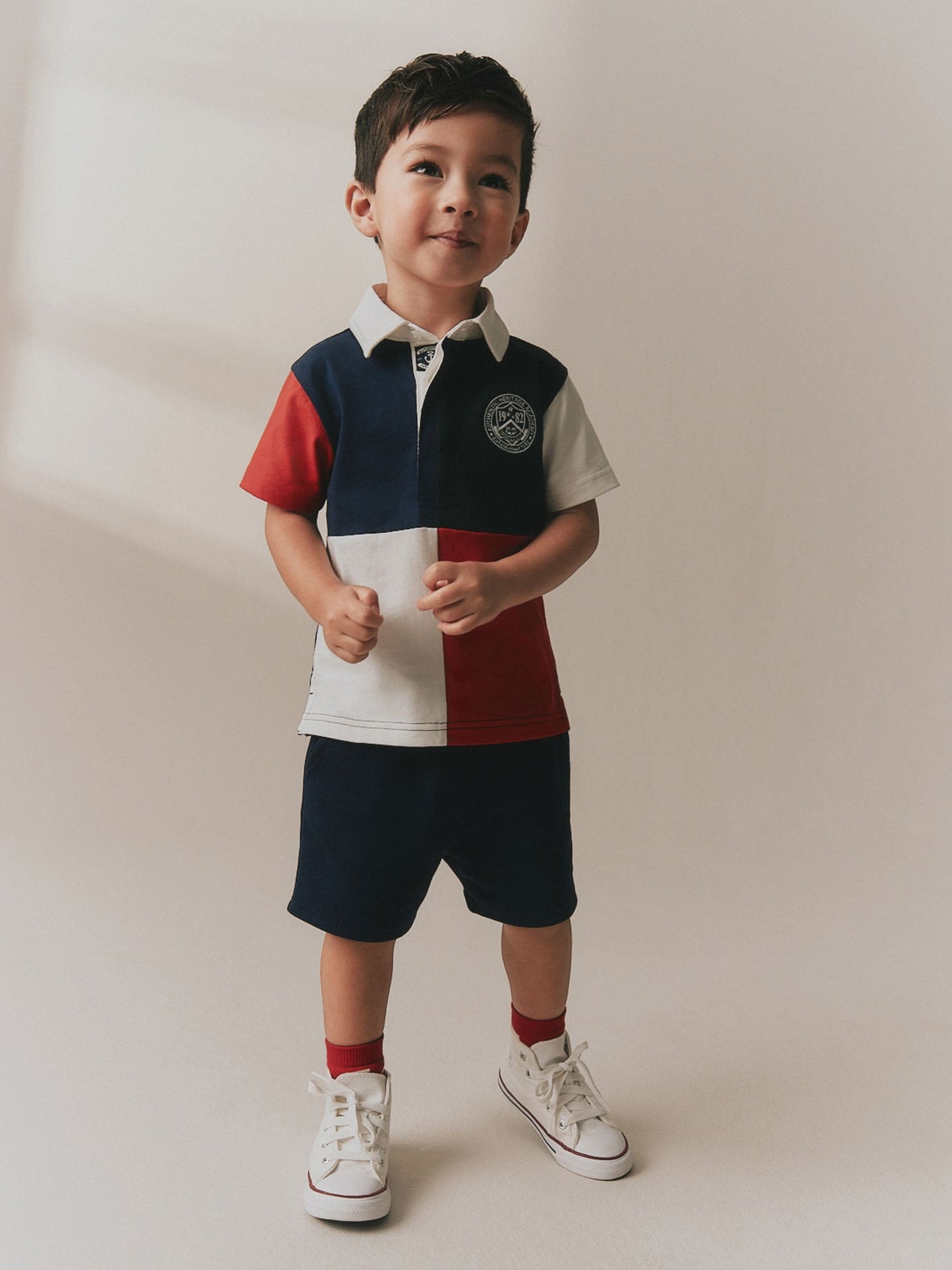 Red/Blue/Green Colourblock Short Sleeve Polo Shirt and Shorts Set (3mths-7yrs) image 1