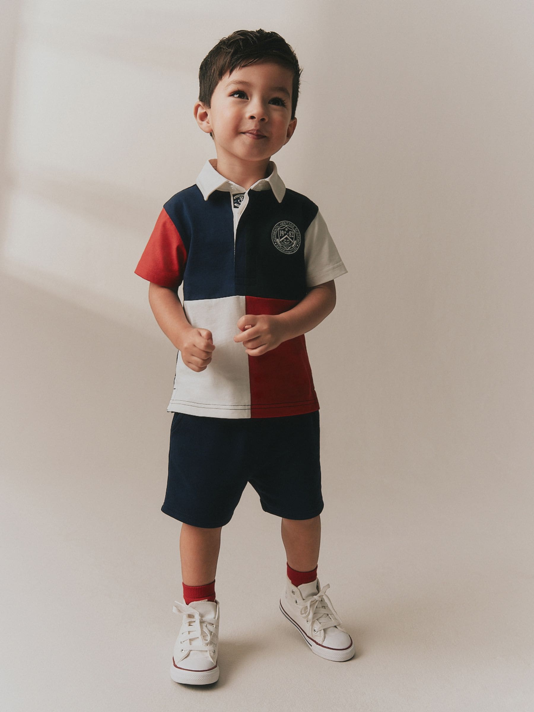 Red/Blue/Green Colourblock Short Sleeve Polo Shirt and Shorts Set (3mths-7yrs) image 1