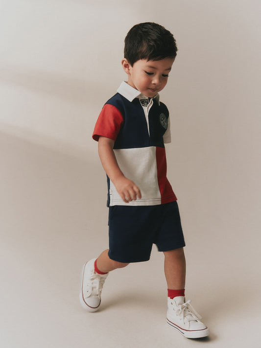 Red/Blue/Green Colourblock Short Sleeve Polo Shirt and Shorts Set (3mths-7yrs) image 3