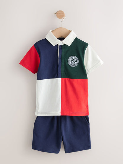 Red/Blue/Green Colourblock Short Sleeve Polo Shirt and Shorts Set (3mths-7yrs) image 5
