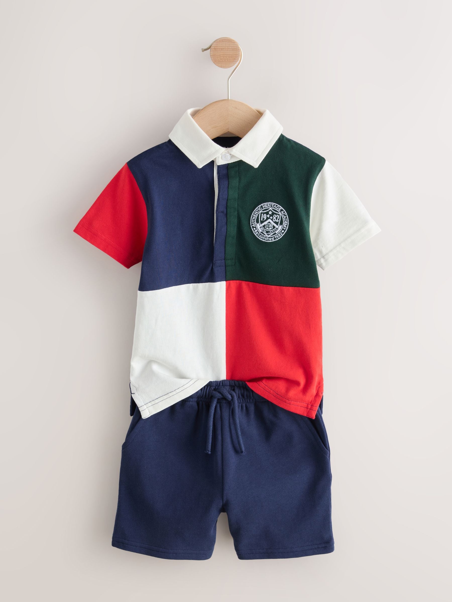 Red/Blue/Green Colourblock Short Sleeve Polo Shirt and Shorts Set (3mths-7yrs) image 6