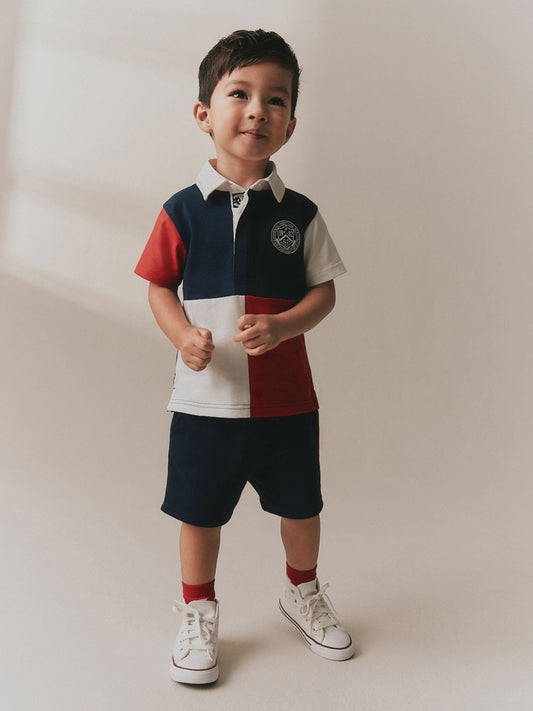 Red/Blue/Green Colourblock Short Sleeve Polo Shirt and Shorts Set (3mths-7yrs) image 1