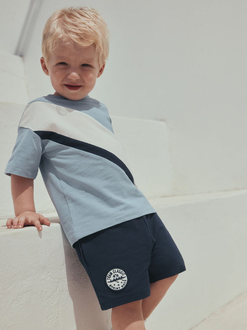 Blue Diagonal Stripe Short Sleeve T-Shirt and Shorts Set (3mths-7yrs) image 1