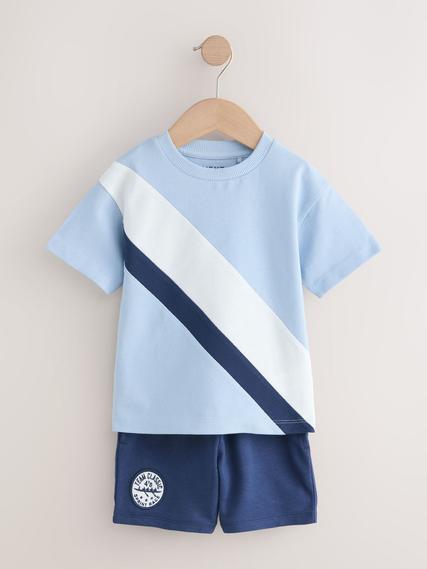 Blue Diagonal Stripe Short Sleeve T-Shirt and Shorts Set (3mths-7yrs) image 3