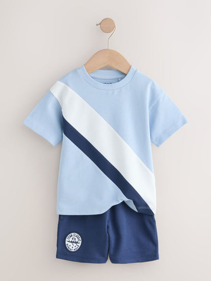 Blue Diagonal Stripe Short Sleeve T-Shirt and Shorts Set (3mths-7yrs) image 4
