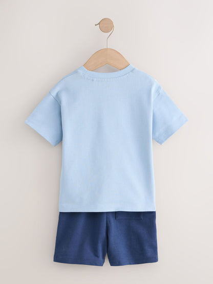 Blue Diagonal Stripe Short Sleeve T-Shirt and Shorts Set (3mths-7yrs) image 5
