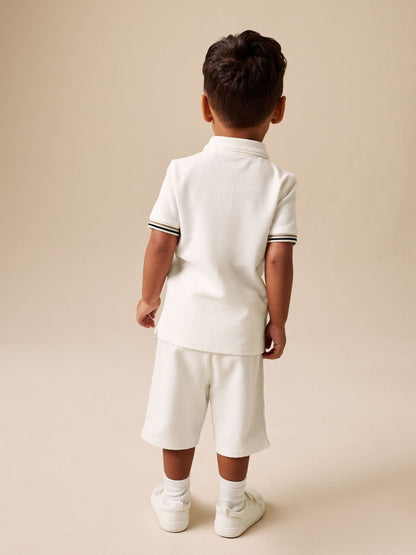 White Zip Neck Short Sleeve Polo Shirt And Shorts Set (3mths-7yrs) image 3