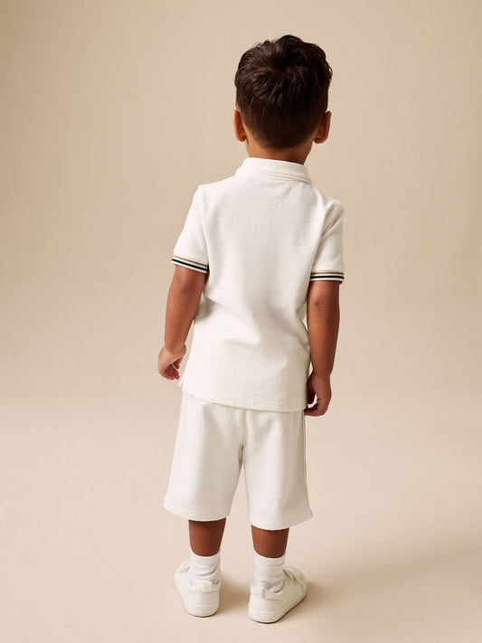 White Zip Neck Short Sleeve Polo Shirt And Shorts Set (3mths-7yrs) image 2