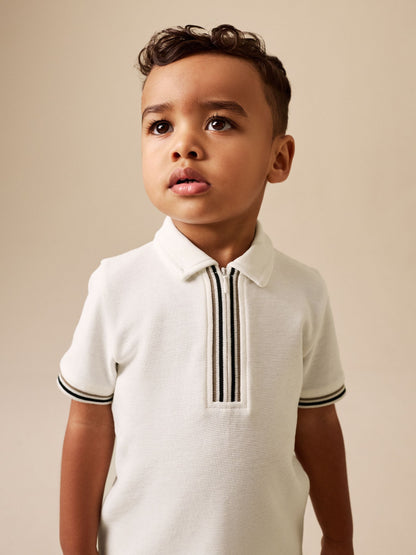 White Zip Neck Short Sleeve Polo Shirt And Shorts Set (3mths-7yrs) image 3