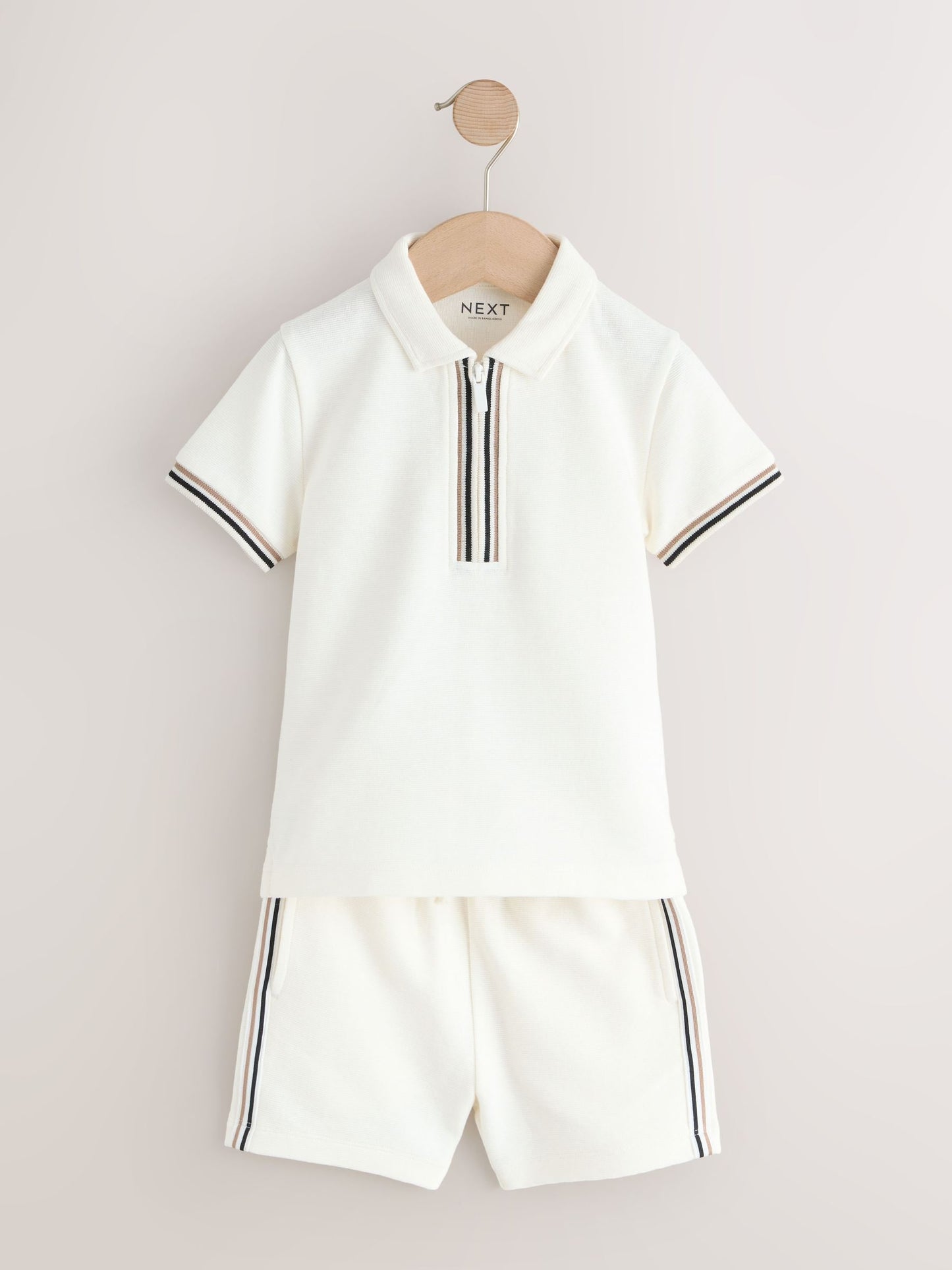White Zip Neck Short Sleeve Polo Shirt And Shorts Set (3mths-7yrs) image 6