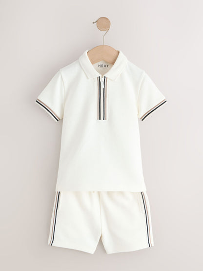 White Zip Neck Short Sleeve Polo Shirt And Shorts Set (3mths-7yrs) image 6