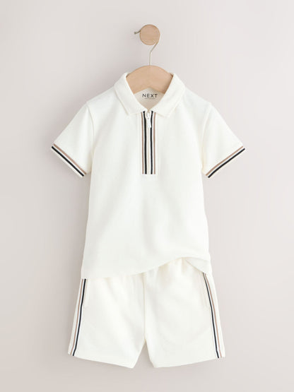 White Zip Neck Short Sleeve Polo Shirt And Shorts Set (3mths-7yrs) image 7