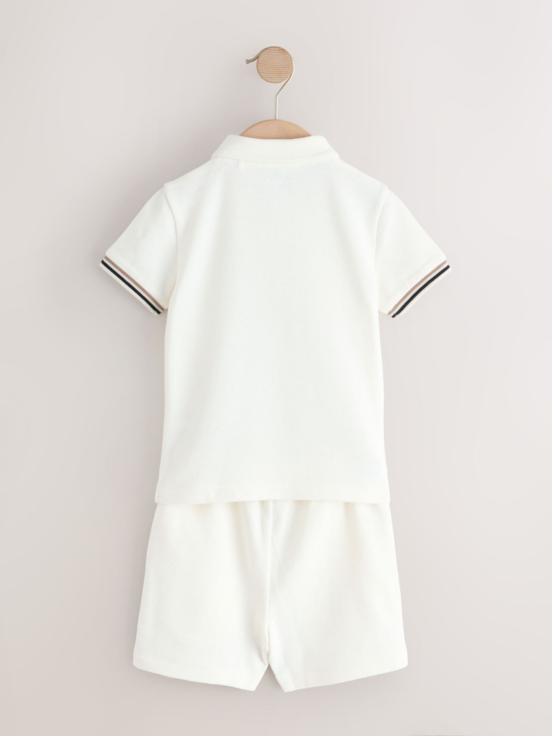 White Zip Neck Short Sleeve Polo Shirt And Shorts Set (3mths-7yrs) image 8