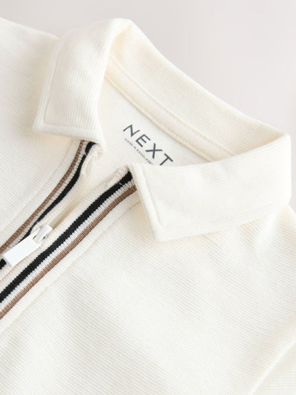 White Zip Neck Short Sleeve Polo Shirt And Shorts Set (3mths-7yrs) image 9