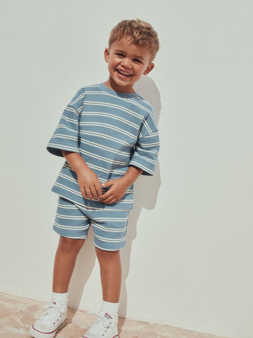 Blue Stripe Short Sleeve All-Over Print T-Shirt and Shorts Set (3mths-7yrs) image 1