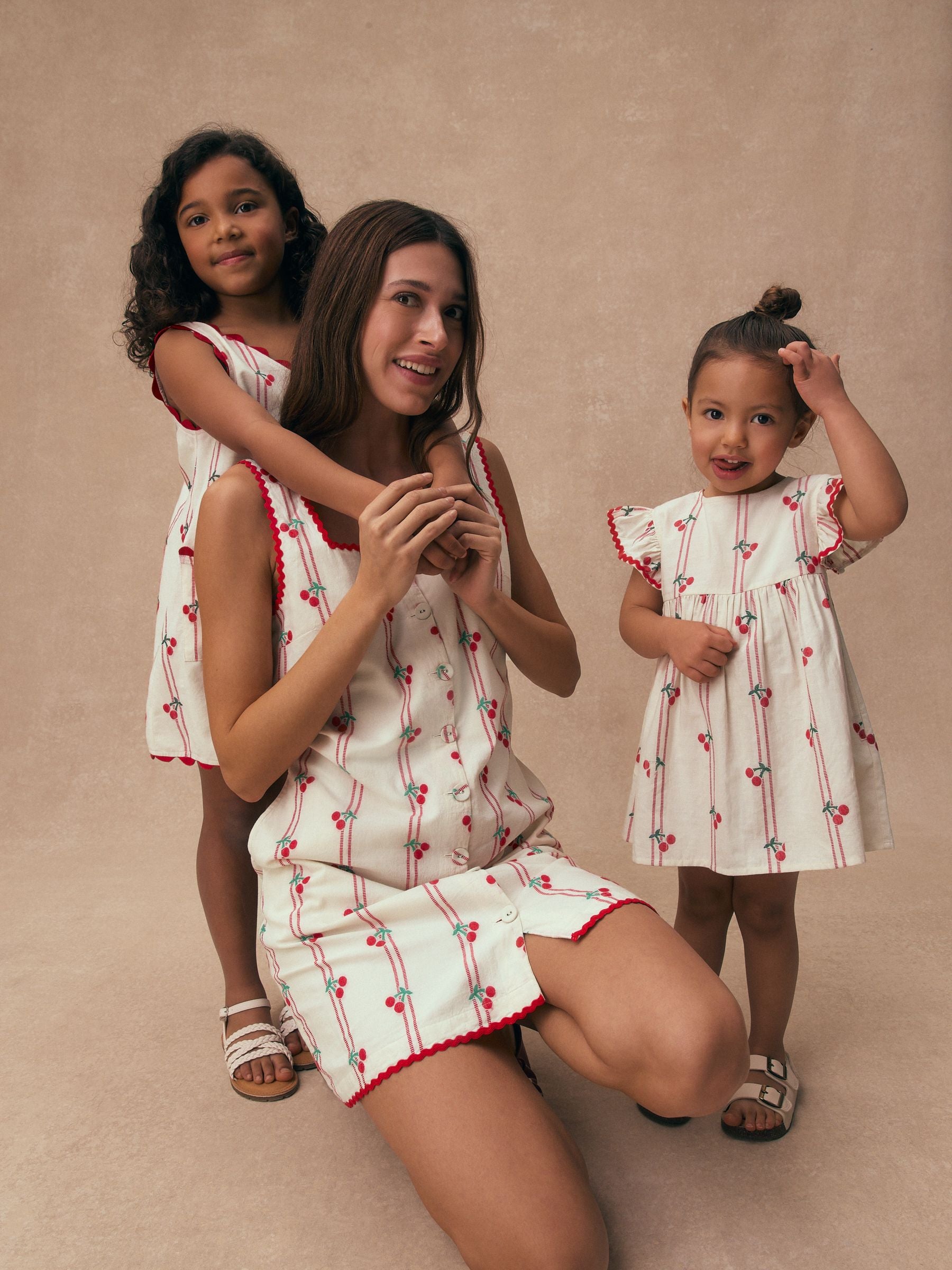 Red/Ecru Cherry Ric Rac Frill Sleeve Dress (3mths-8yrs) image 2