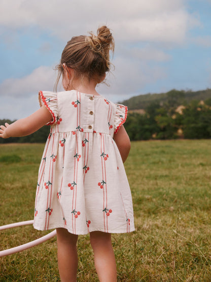 Red/Ecru Cherry Ric Rac Frill Sleeve Dress (3mths-8yrs) image 4