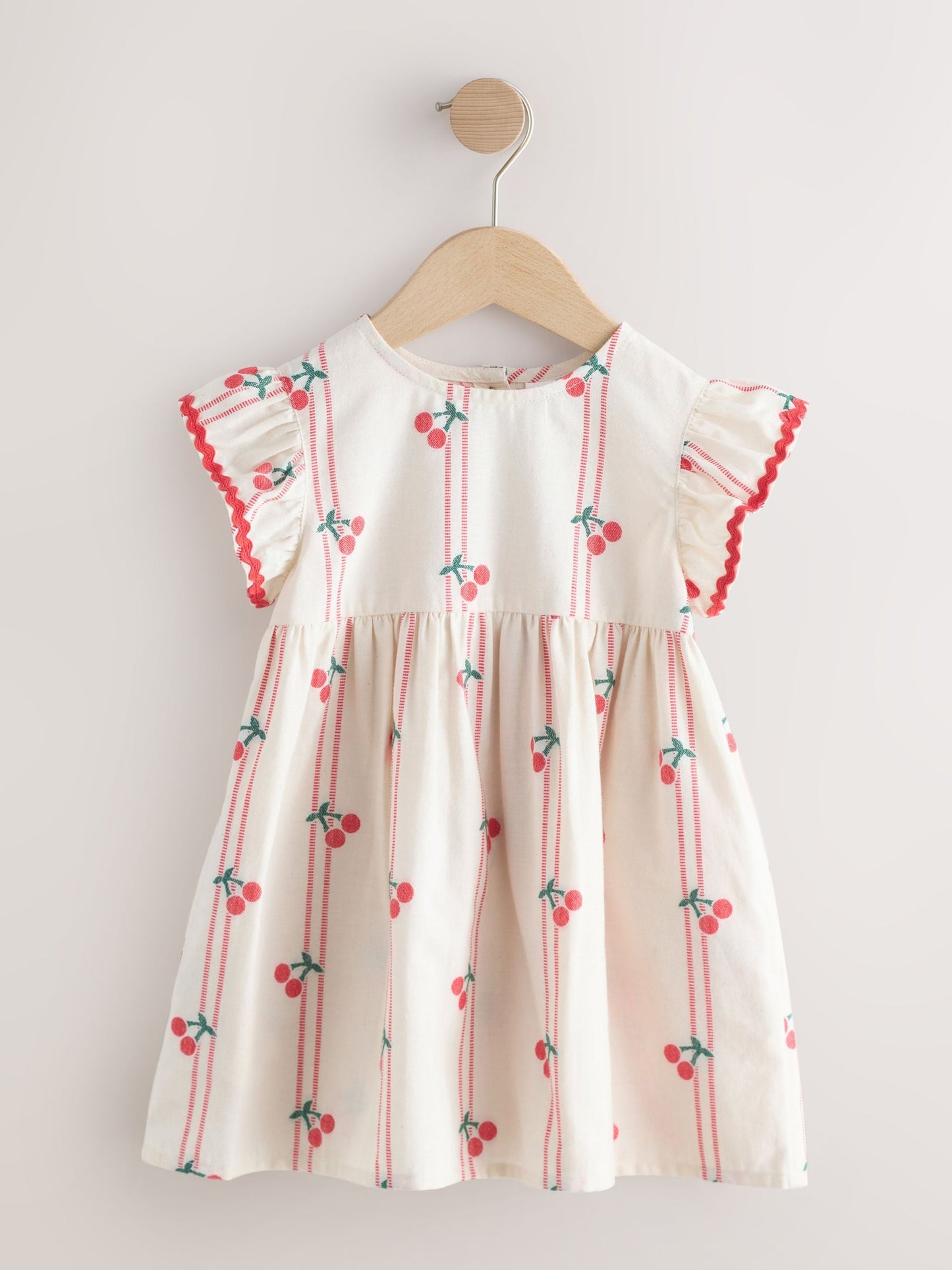 Red/Ecru Cherry Ric Rac Frill Sleeve Dress (3mths-8yrs) image 5