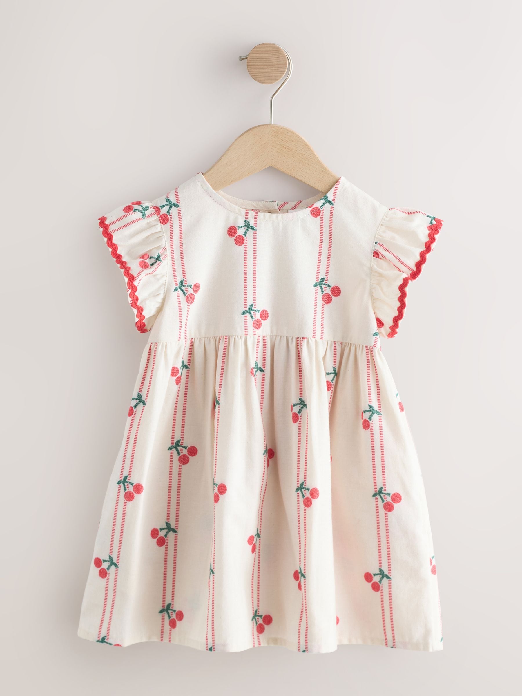 Red/Ecru Cherry Ric Rac Frill Sleeve Dress (3mths-8yrs) image 5