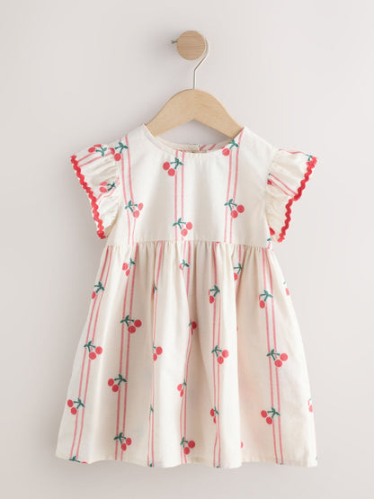 Red/Ecru Cherry Ric Rac Frill Sleeve Dress (3mths-8yrs) image 5