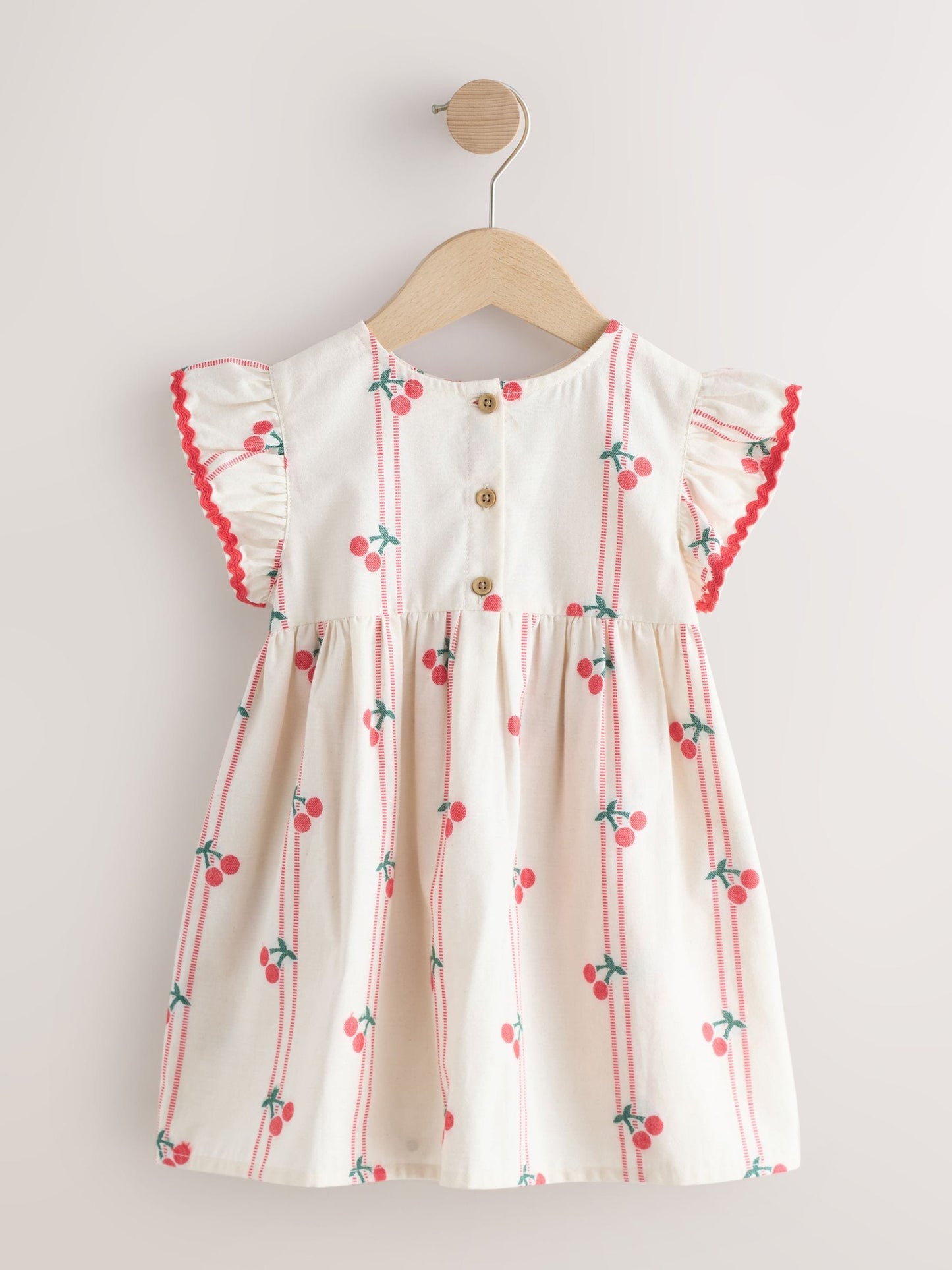 Red/Ecru Cherry Ric Rac Frill Sleeve Dress (3mths-8yrs) image 6