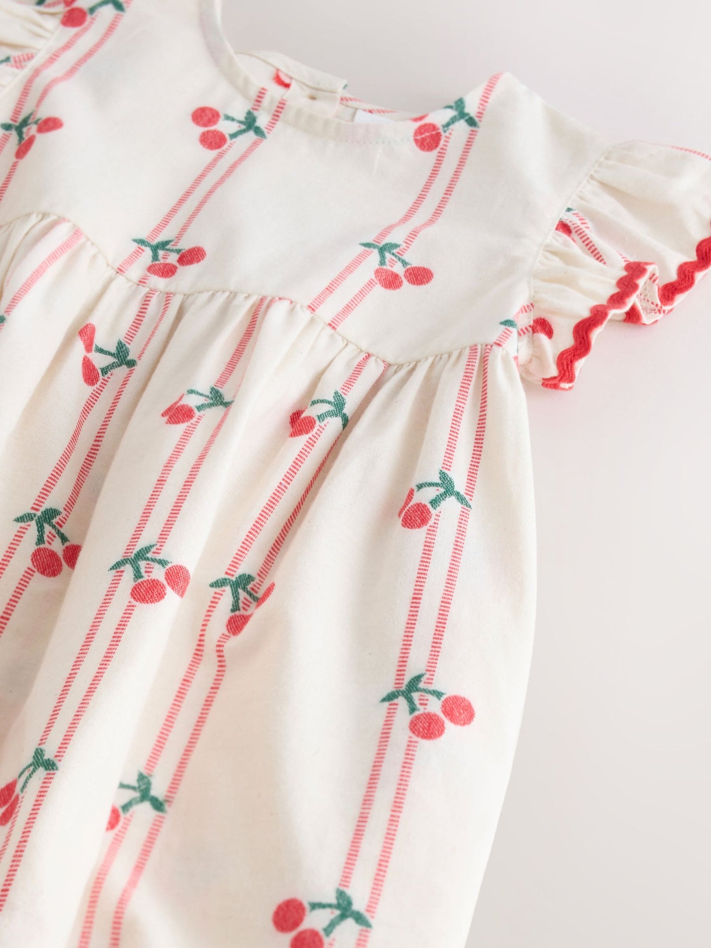 Red/Ecru Cherry Ric Rac Frill Sleeve Dress (3mths-8yrs) image 7