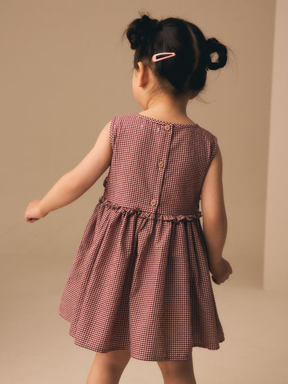 Chocolate Brown Gingham Corsage Dress (3mths-8yrs) image 3