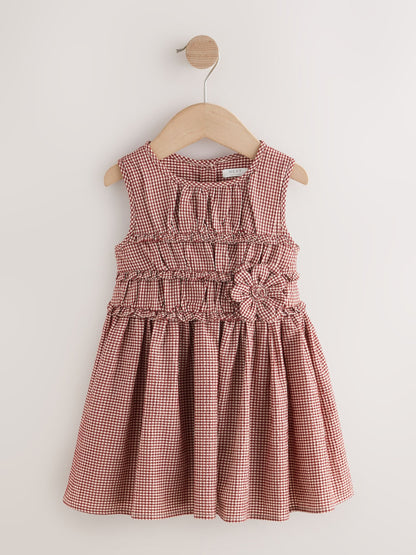 Chocolate Brown Gingham Corsage Dress (3mths-8yrs) image 4