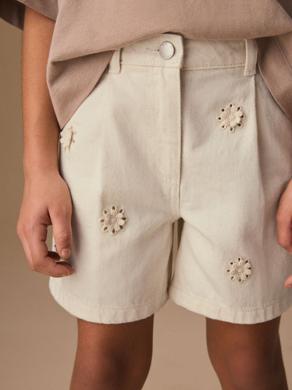Dsiney Kidz - White Emrboidered Hem Pullon Denim Shorts (3-16yrs) image 1