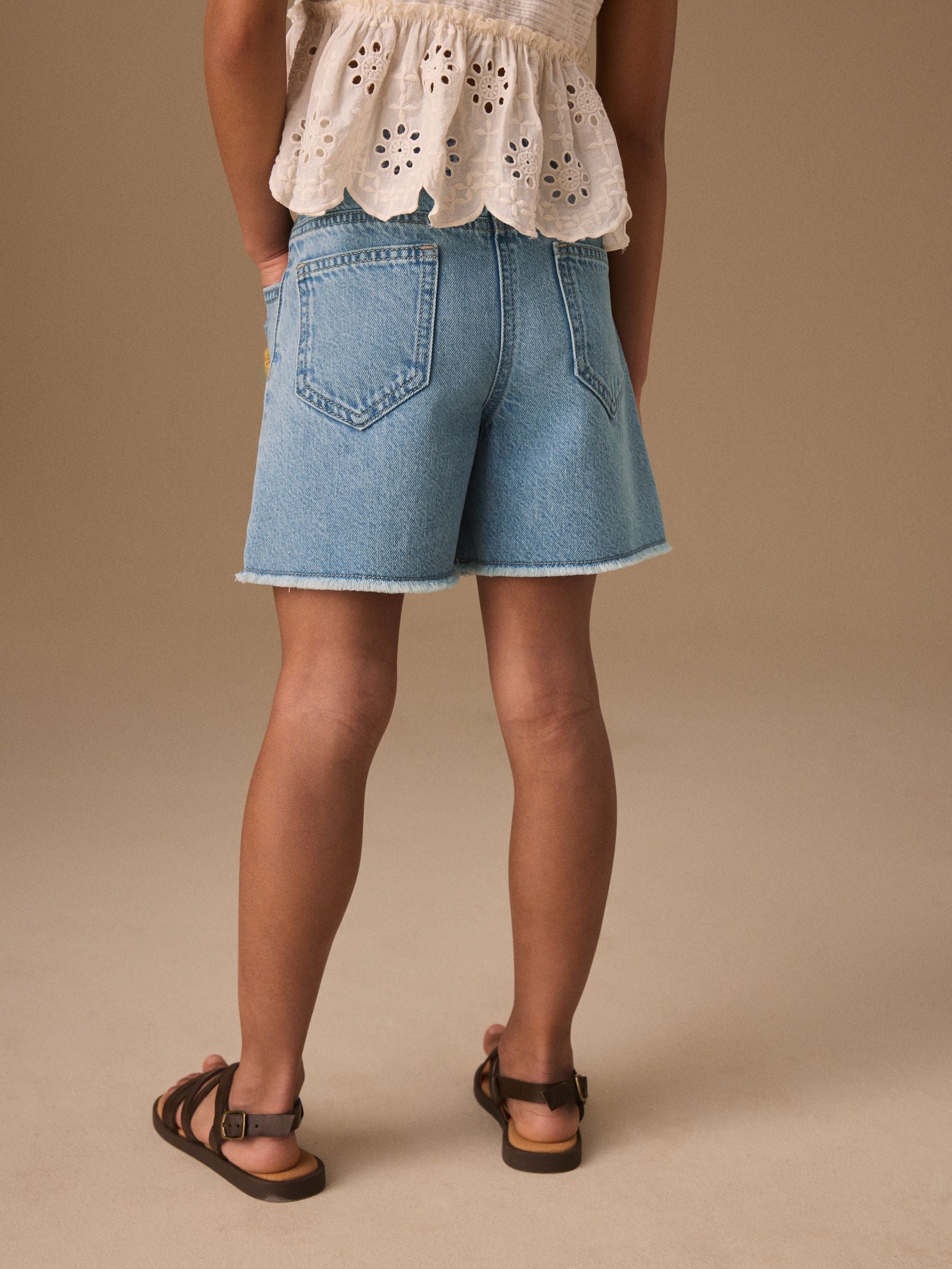 Dsiney Kidz - Mid Blue Denim Crochet Applique Crochet Denim Shorts (3-16yrs) image 3
