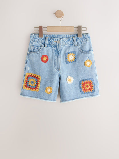 Dsiney Kidz - Mid Blue Denim Crochet Applique Crochet Denim Shorts (3-16yrs) image 5