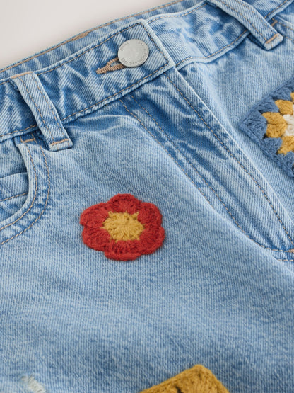 Dsiney Kidz - Mid Blue Denim Crochet Applique Crochet Denim Shorts (3-16yrs) image 8