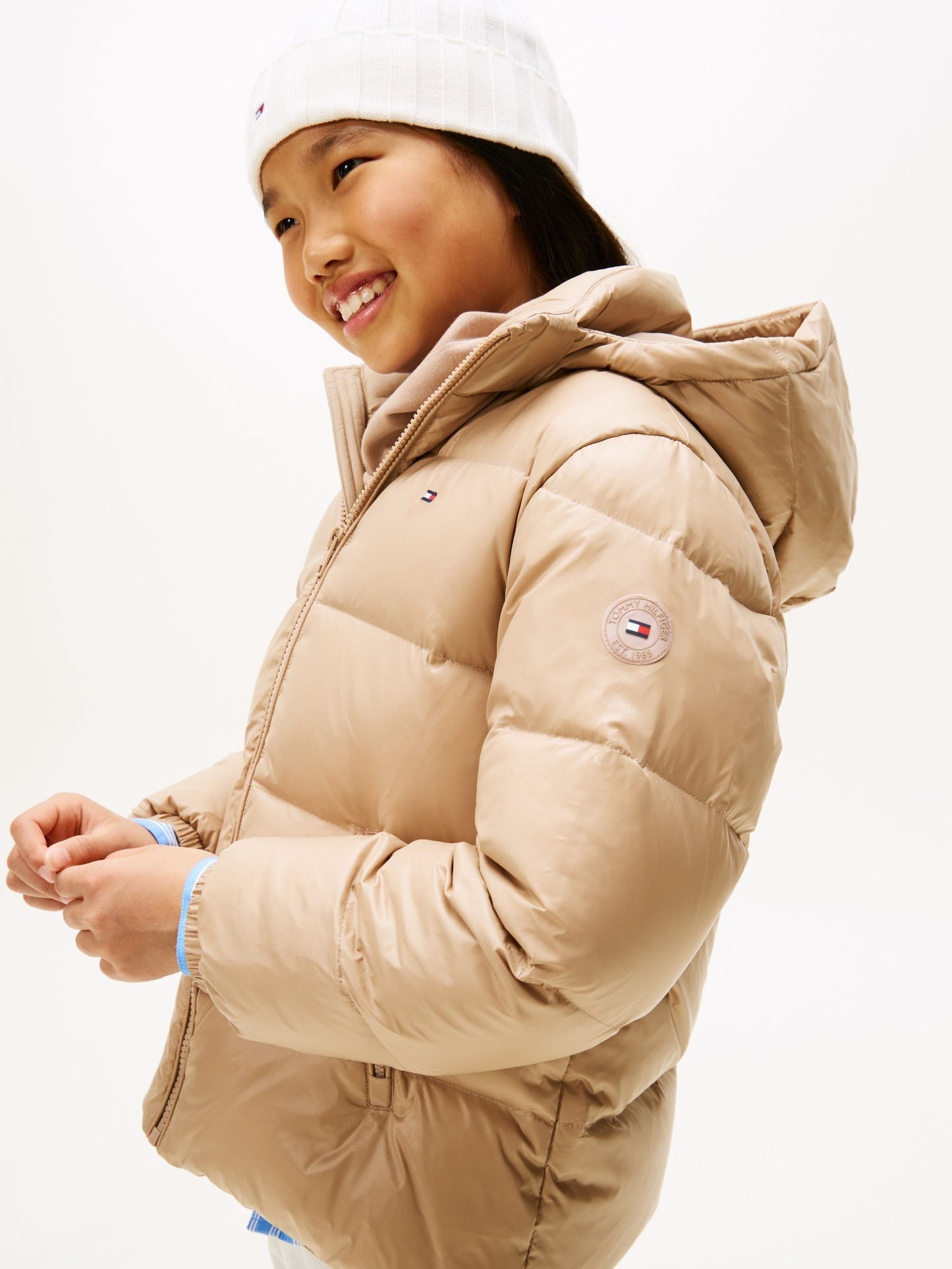 Dsiney Kidz - Tommy Hilfiger Brown Shiny Relaxed Hooded Puffer Jacket image 4