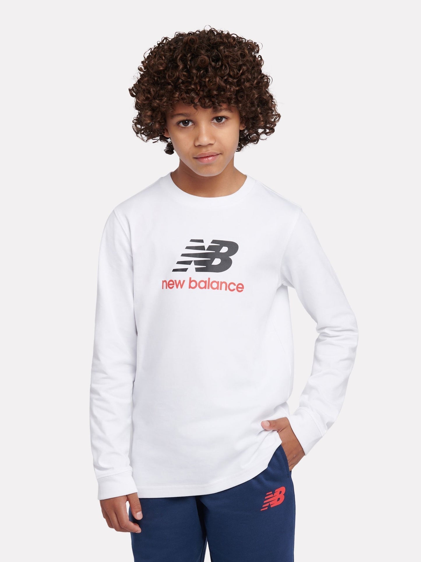 Dsiney Kidz - New Balance White Jersey Stacked Logo Long Sleeve T-Shirt image 1