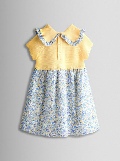 JoJo Maman Bébé Yellow Floral Embroidered Frill Collar Knitted Combo Dress image 4