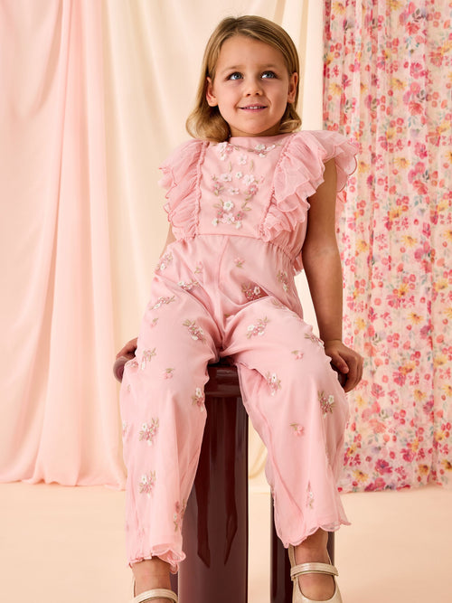 Dsiney Kidz - JoJo Maman Bébé Light Pink Tulle Embroidered Party Jumpsuit image 1