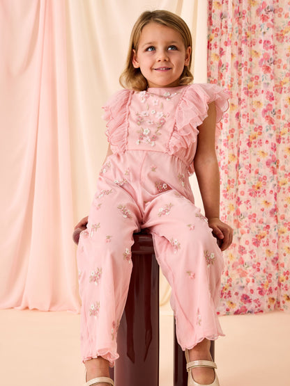 JoJo Maman Bébé Light Pink Tulle Embroidered Party Jumpsuit image 1