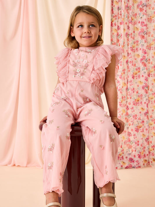 JoJo Maman Bébé Light Pink Tulle Embroidered Party Jumpsuit image 1