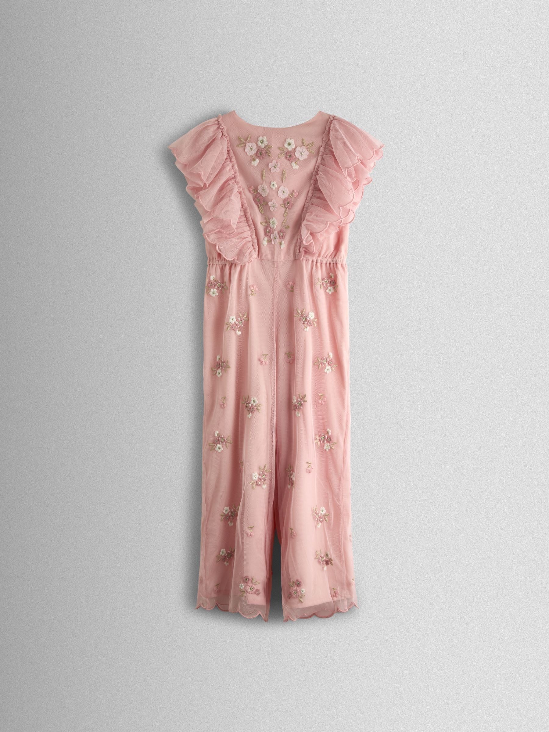 JoJo Maman Bébé Light Pink Tulle Embroidered Party Jumpsuit image 2