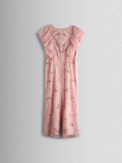 JoJo Maman Bébé Light Pink Tulle Embroidered Party Jumpsuit image 2