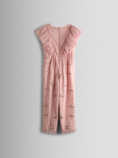 JoJo Maman Bébé Light Pink Tulle Embroidered Party Jumpsuit image 3
