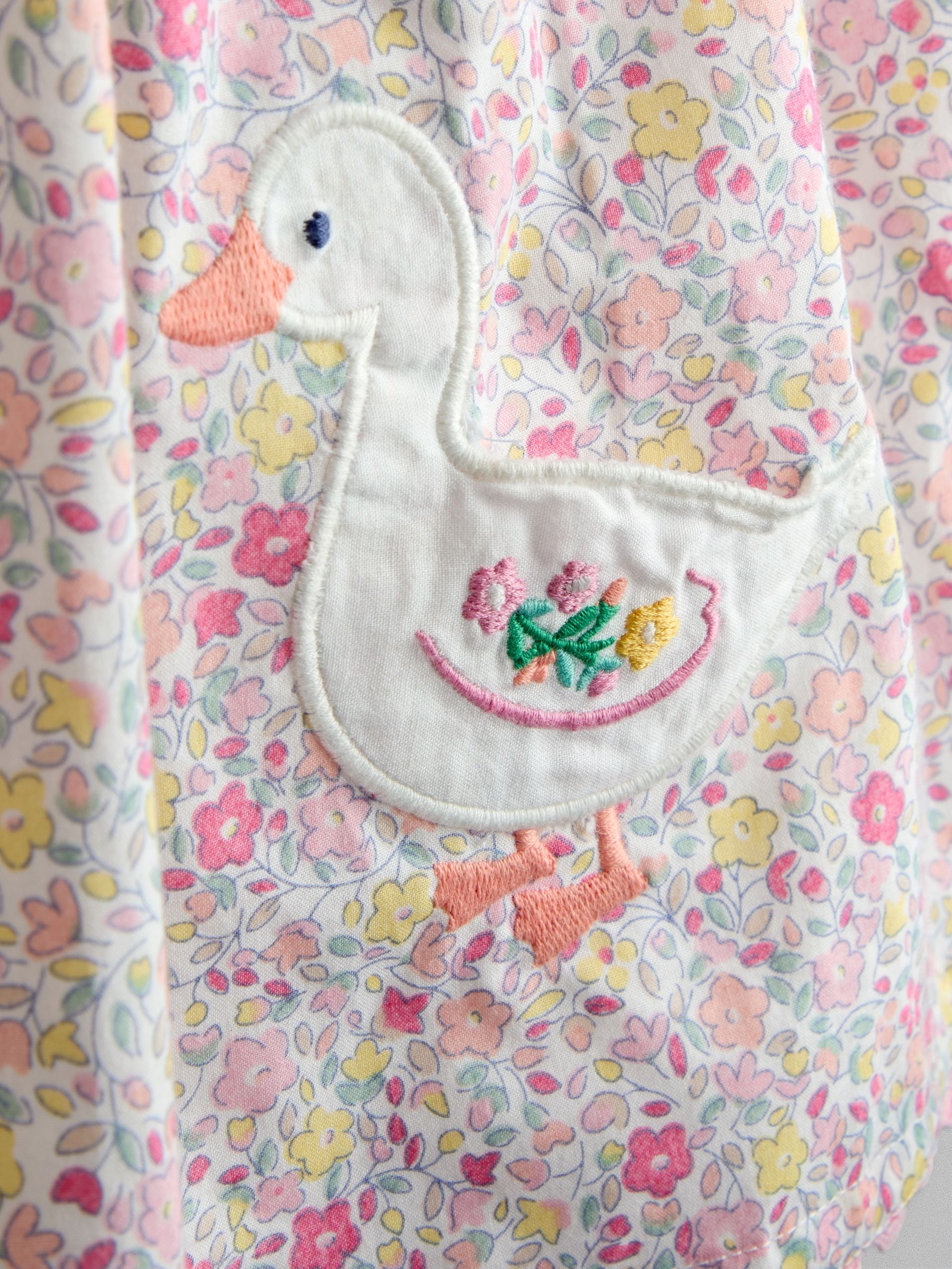 Dsiney Kidz - JoJo Maman Bébé Pink Floral Duck Appliqué Pocket Sleeveless Dress image 4